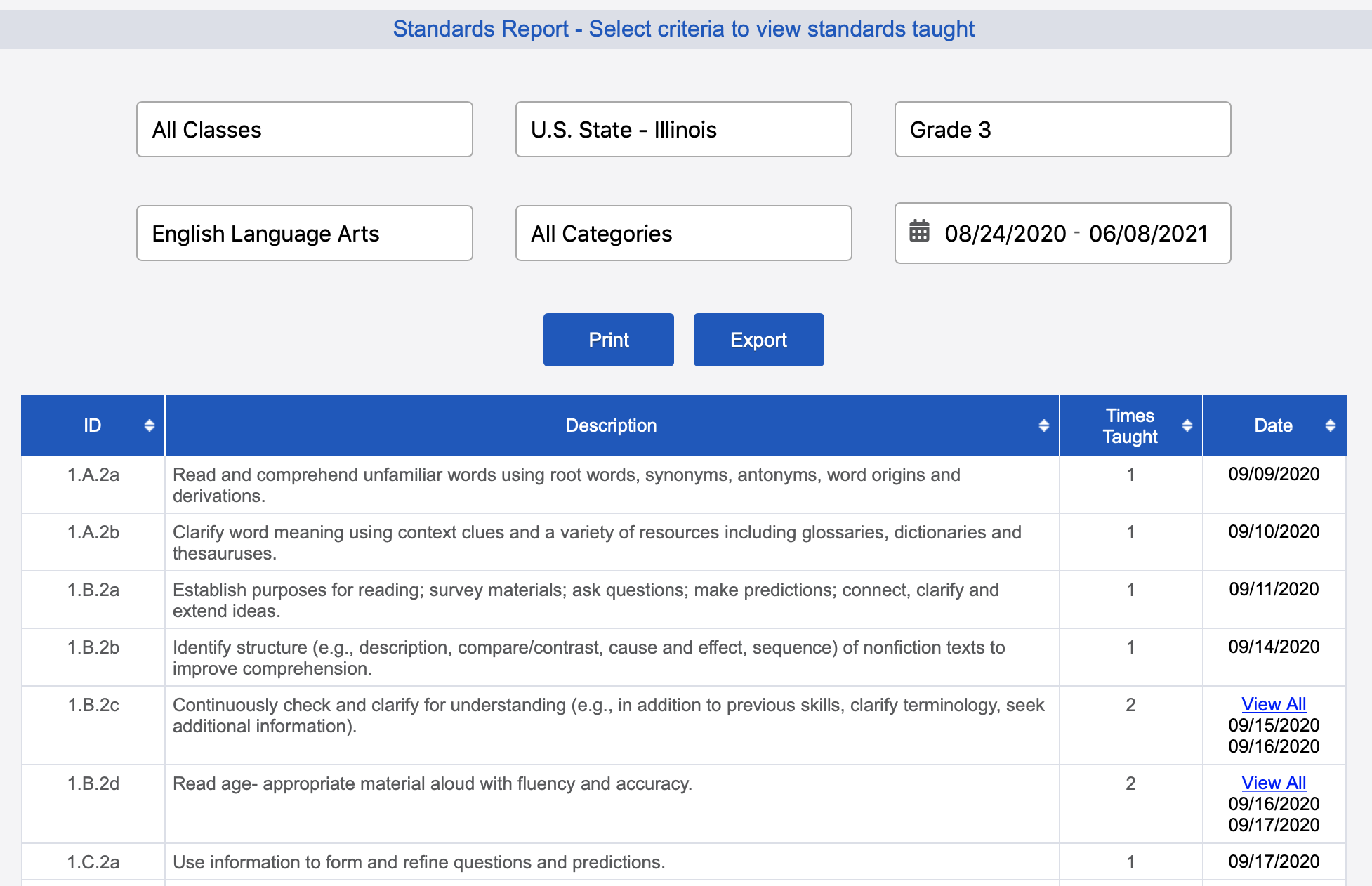 Planbook Standard Reporting